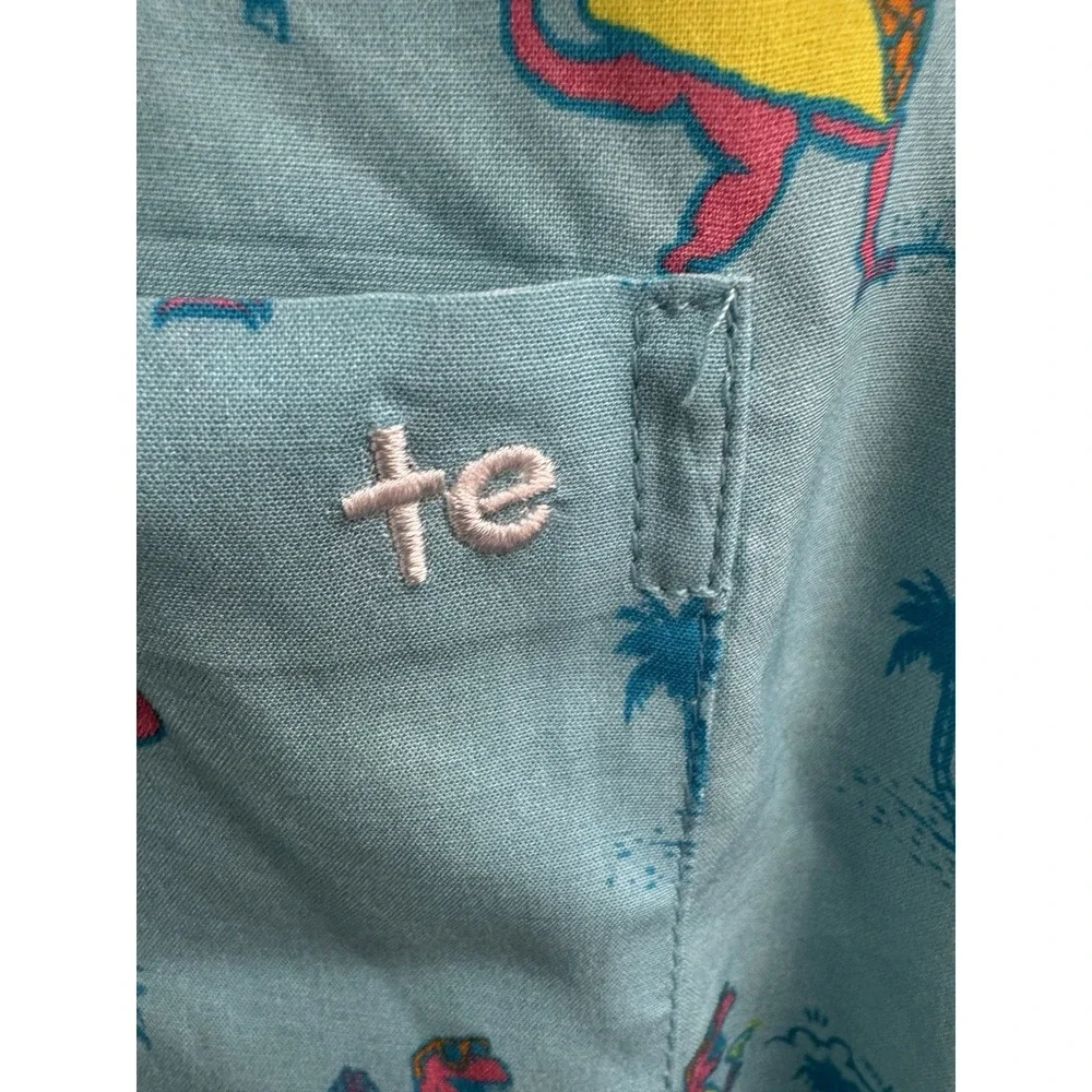 Tipsy Elves Shirt Mens Small Blue Tacosaurus Hawaiian Button Up Dinosaur Party